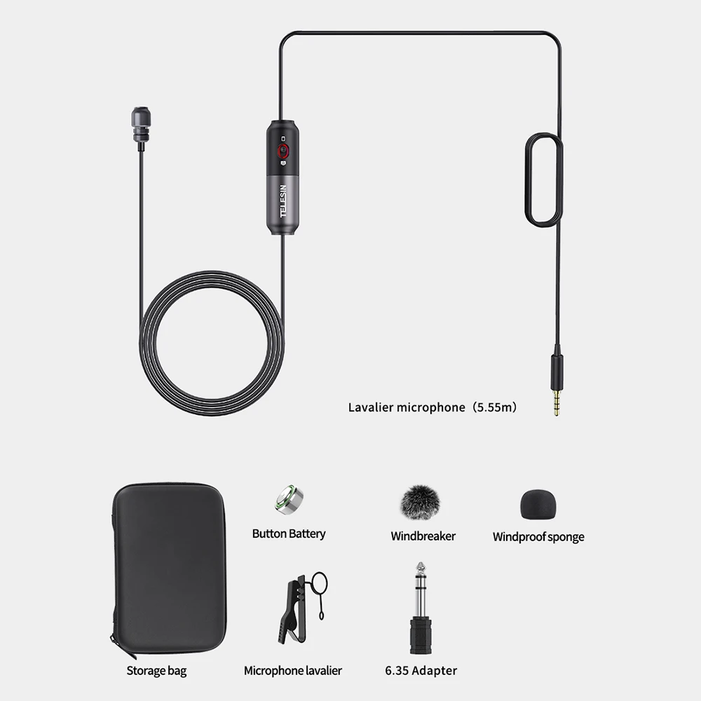 

TELESIN MIC-LAV02 Lavalier Microphone Omnidirectional Clip-on Mic with 3.5mm TRRS Plug Adapter Plug for Recording Video Shooting