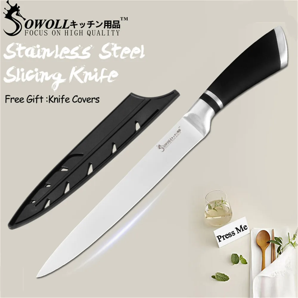 C.8 inch Slicing SOWOLL, нож из нержавеющей стали, набор кухонных ножей, инструменты, острые лезвия для очистки овощей, утилита Santoku, нож для нарезки повара, набор столовых приборов - Цвет: C.8 inch Slicing