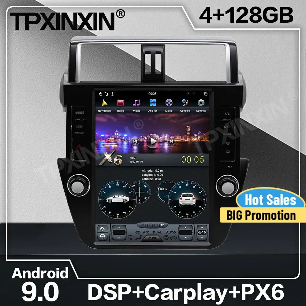 

128G Tesla Screen Carplay Android Car Radio 2 Din Stereo Receiver For Toyota Land Cruiser Prado 150 2014 2015 2016 2017 GPS Unit