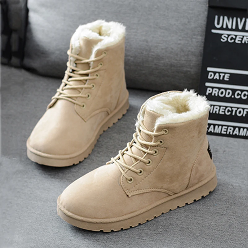Женские зимние ботинки на меху Плюшевые Теплые ботильоны для женщин замшевая