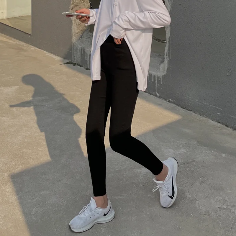 

2021 spring and autumn outer wear slim slimming stretch nine-point pants black y2k pencil pants All-match with small feet women