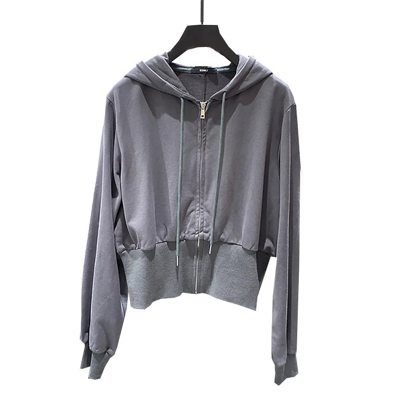 

Sweater women's spring and autumn thin 2020 new Korean hooded slim waist zipper cardigan loose coat women's wear