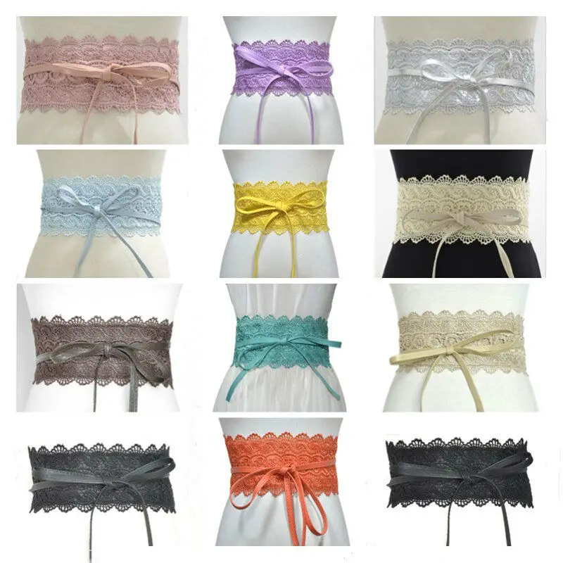 Женский эластичный пояс с пряжкой широкий кружевной корсетный черного синего