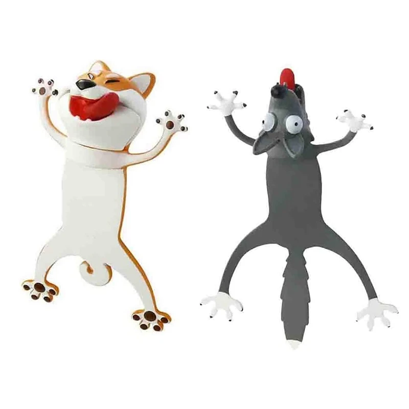 

2Pcs Animal Bookmarks 3D Stereo Cartoon Lovely Bookmark Novelty Funny Student Stationery Gift Bookmark for Kids