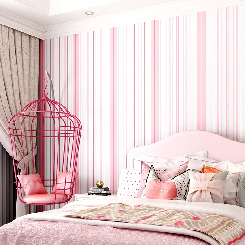 Детские полосатые обои beibehang современные для девочек рулон шикарных обоев в