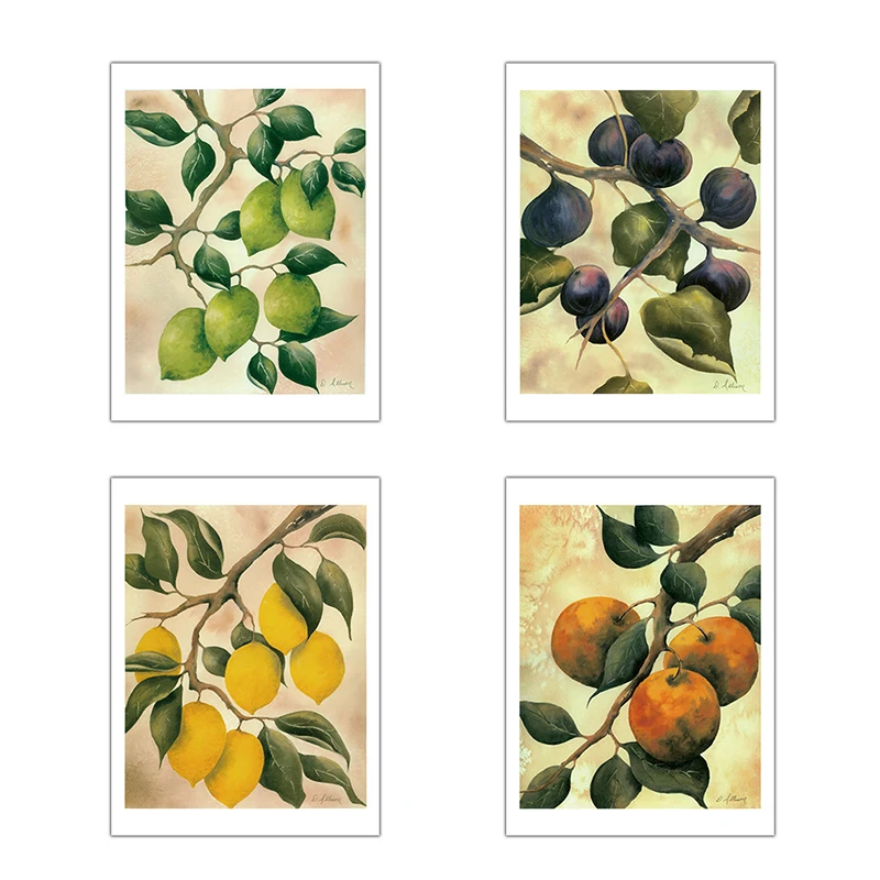 

Vintage Wall Art Abstract Fruits Plants Painting Retro Lemon Orange Picture Nordic Canvas Posters Prints Living Room Decoration