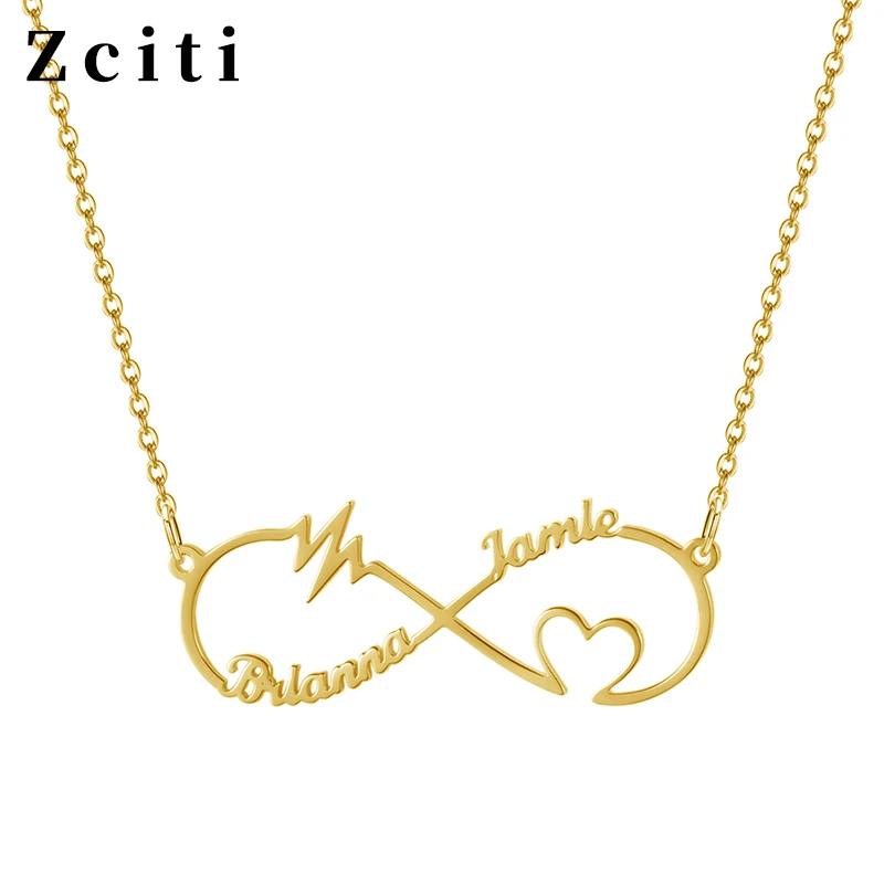 

Infinity Shape Custom Double Name Necklace For Women Personalized Heart Pulse Name Pendant Necklace Jewelry Gift For Friend