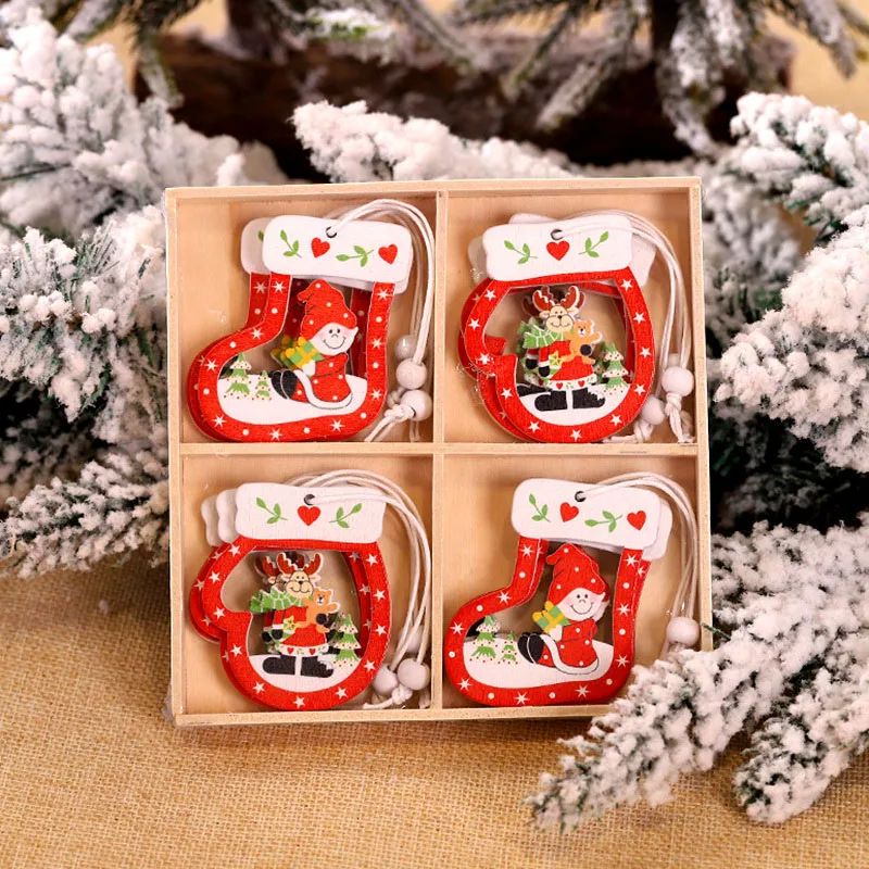 

12Pcs Christmas Decorations for Home Santa Claus Wooden Pendants Wood Xmas Tree Ornaments Snowman Hanging Decor Navidad 2021