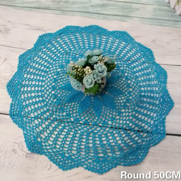 

50CM Round Vintage Handmade Crochet Flowers Tablecloth Christmas Kitchen Cabinet Table Cloth Wedding Dinning Table Cover 2019
