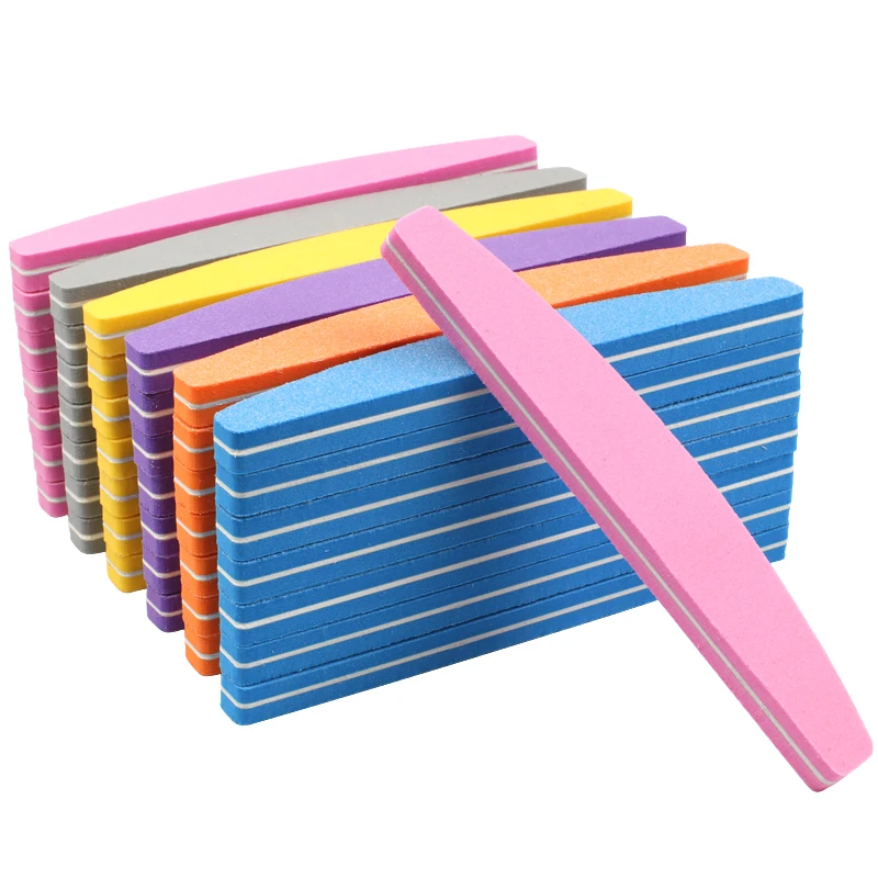 

50pcs Sponge Sandpaper Nail Files For Manicure Nail Buffer Block 100/180 Colorful Boat Sanding Foam Emery Board Lime a ongle