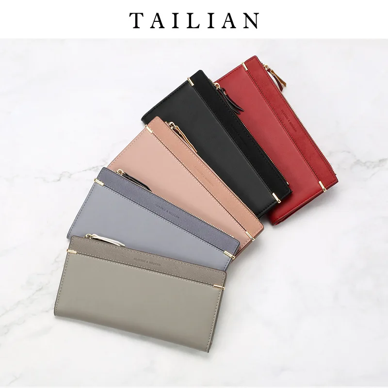 

Tailian Women's Korean-Style Scrub Long Thin Large Capacity Zip Wallet Qianbao