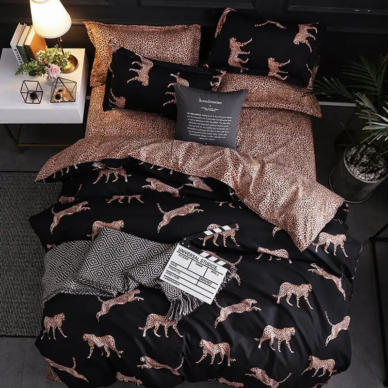 

Комплект постельного белья с леопардовым принтом, роскошный гепардовый комплект для кровати, Королевский размер, пододеяльник в стиле Пант...