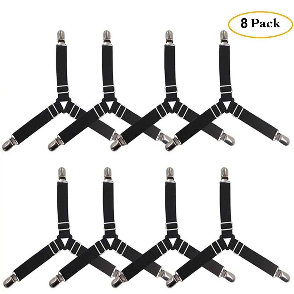 8 Pack black 8 шт. зажим с тремя головками эластичный чехол одеяло Захваты держатель Кровать Зажим для листов застежки матраса фиксирующий нескользящий ремень - Цвет: 8 Pack black