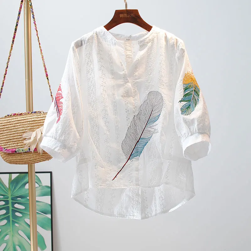 

VANOVICH Fashion Shirt Women's 2021 New Summer Wild Casual Korean Style Wild Embroidery Sunscreen Women Clothing