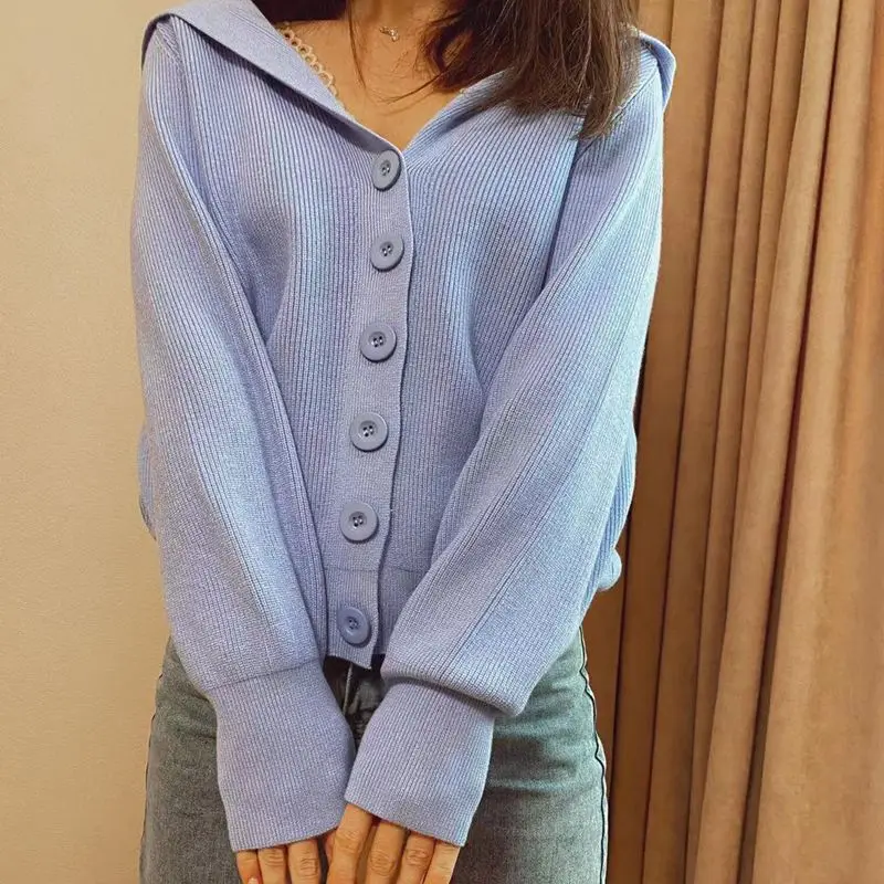 

Hooded Cardigan Women Sweater Loose Casual Knitted Cardigan Female Button Up Soft Jumpers Solid Color Jacket Tops