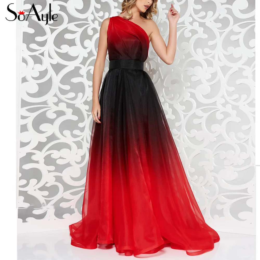 

Женское шифоновое платье с градиентом SoAyle, длинное платье-трапеция до пола на одно плечо, бальное платье для выпускного вечера