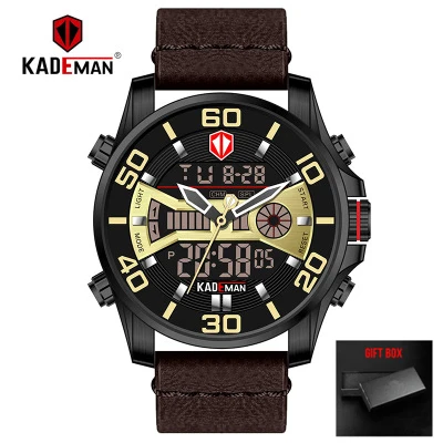 leather 2 KADEMAN спортивные цифровые часы с двойным дисплеем Мужские кварцевые часы Лидирующий бренд водонепроницаемые армейские военные полностью Стальные наручные часы Relogio - Цвет: leather 2