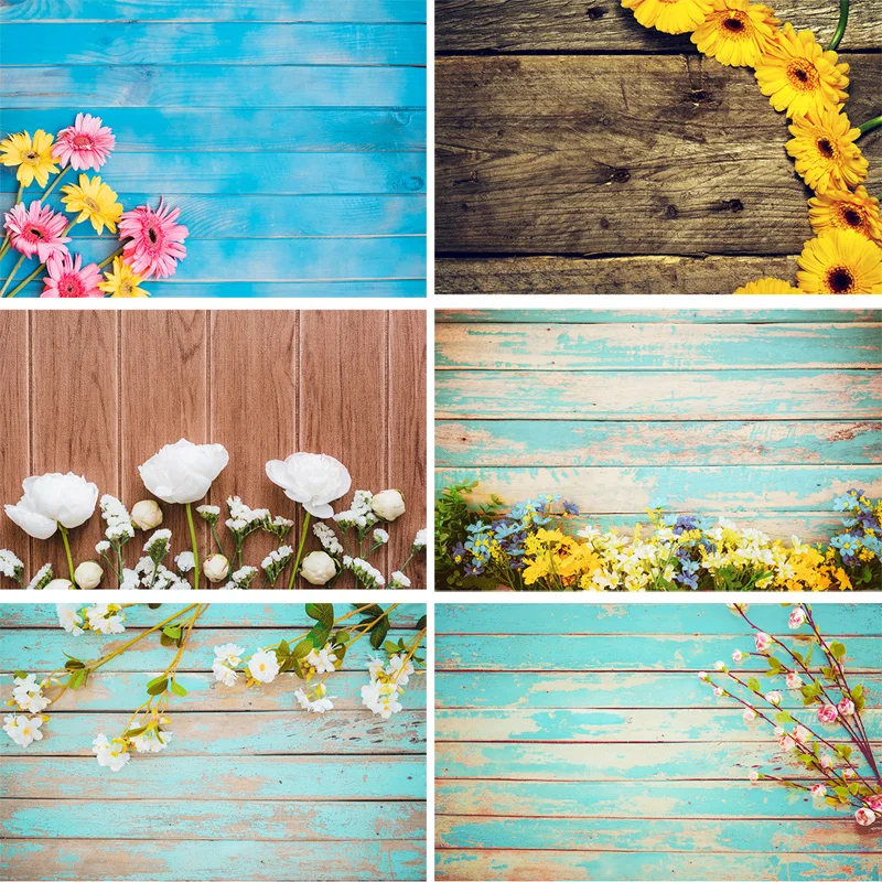 

Vinyl Custom Photography Backdrops Prop Flower and Wooden Planks Photography Background 200212SU-010