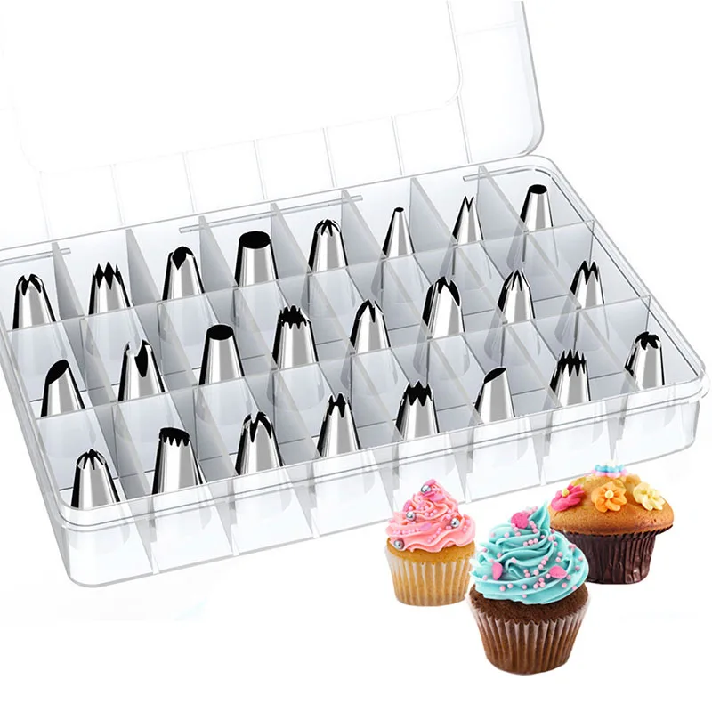 

24Pcs Stainless Steel Icing Pastry Nozzles Piping Birthday Cake Decorating Tips Set DIY Baking Tools for Cakes