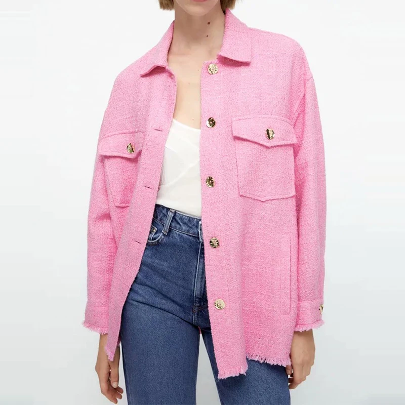 

Za Autumn Women Solid Textured Shirt Jackets Coat Turn Down Collar Long Sleeve Outerwear Female Chic Loose Tops CD8239