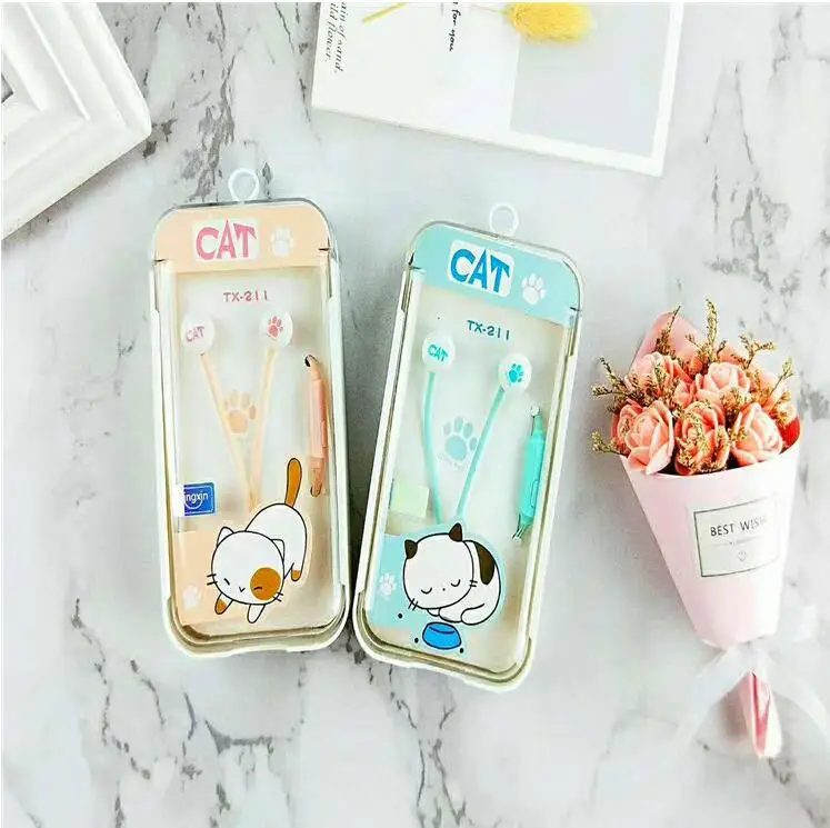 Милые наушники &quotКошка&quot с мультипликационным принтом цветные двойные