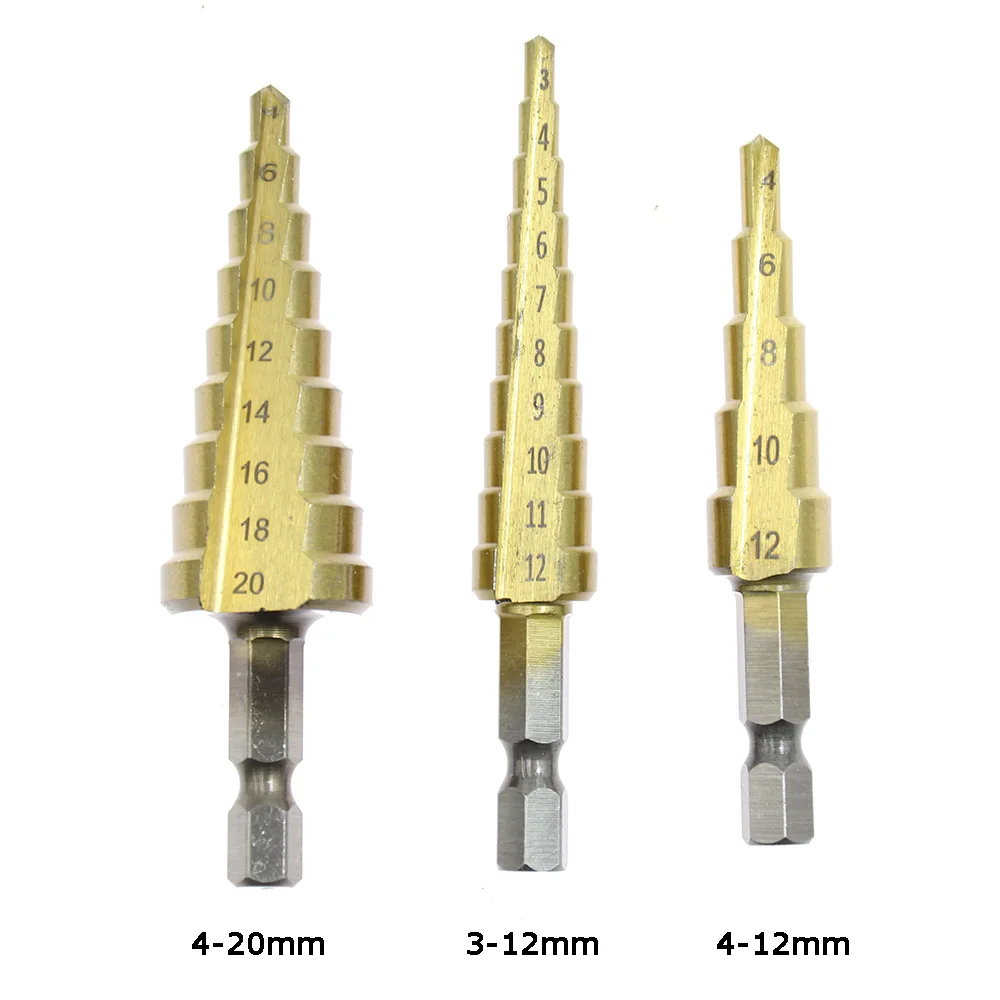 

3-12 4-12 4-20 4-32 HSS Titanium Coated Step Drill Bit Power Tools Metal High Speed Steel Wood Hole Cutter Cone