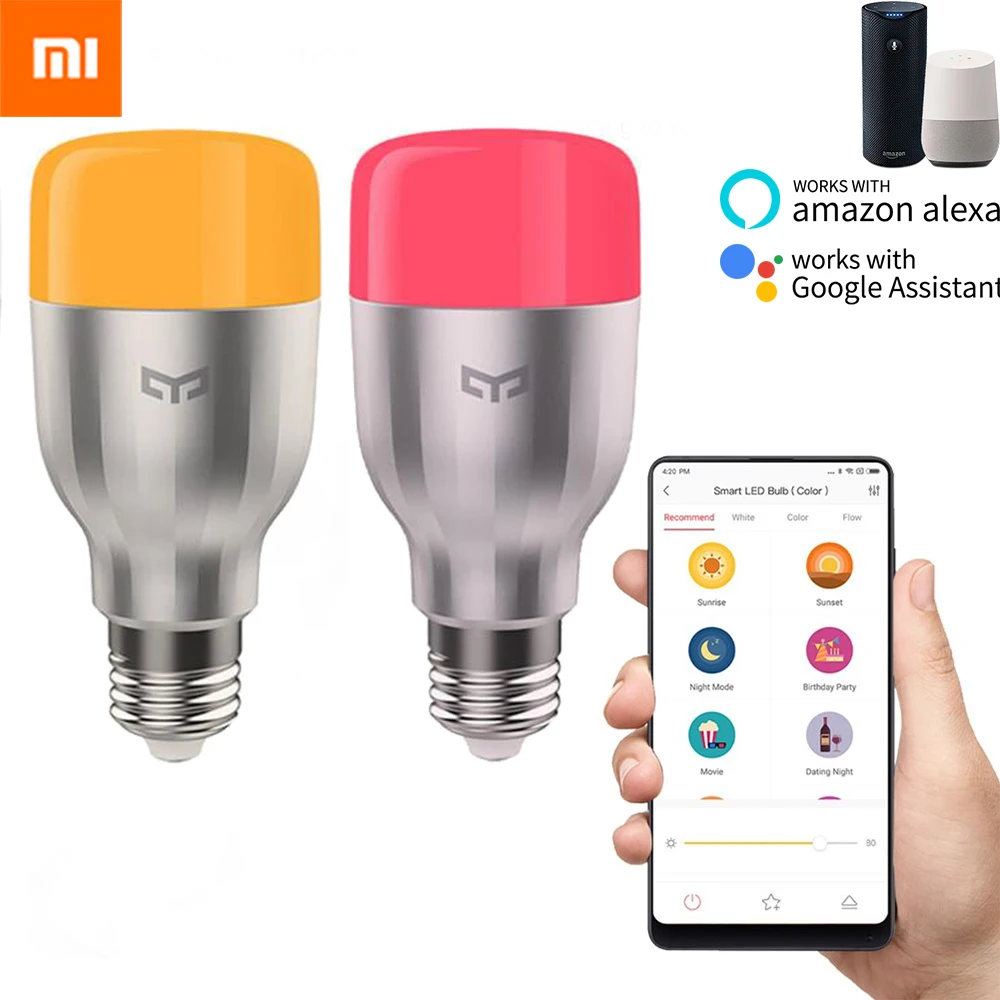 Умная Светодиодная лампа Yeelight E27 9 Вт 220 В Wi Fi с пультом дистанционного