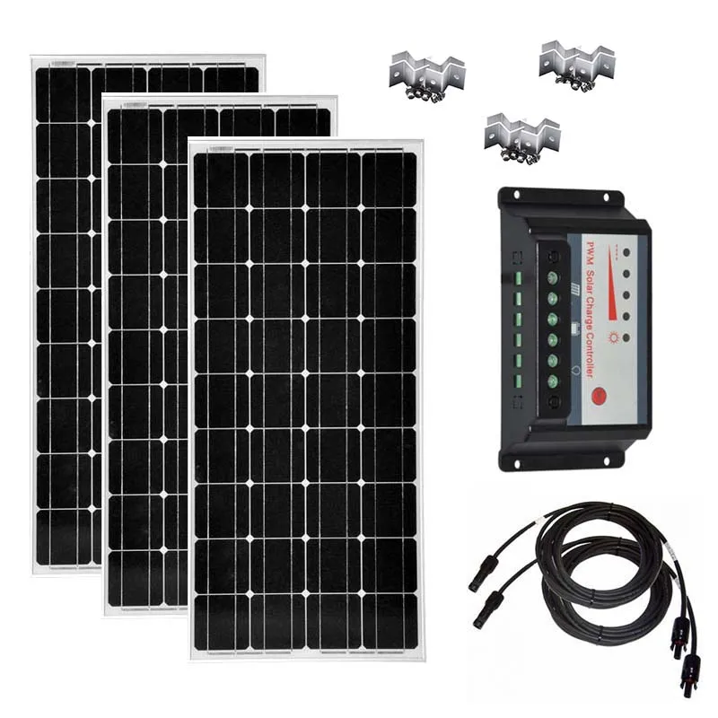 Solar Set 300w Набор солнечных панелей 100w 200w 300w 400w 12v 220v для домашнего контроллера заряда 12 v/24 v 30A PV кабель Z Кронштейн Mc4 разъем для дома - Цвет: Solar Set 300w