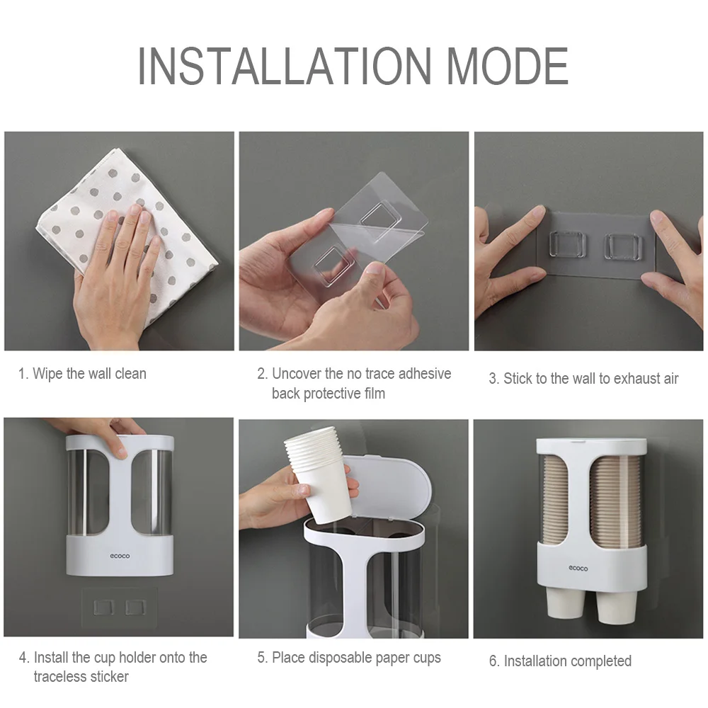 

Wall Type Dust Disposable Paper Cups Dispenser Plastic Cup Holder For Water Dispenser Wall Mounted Automatic Cup Storage Rack