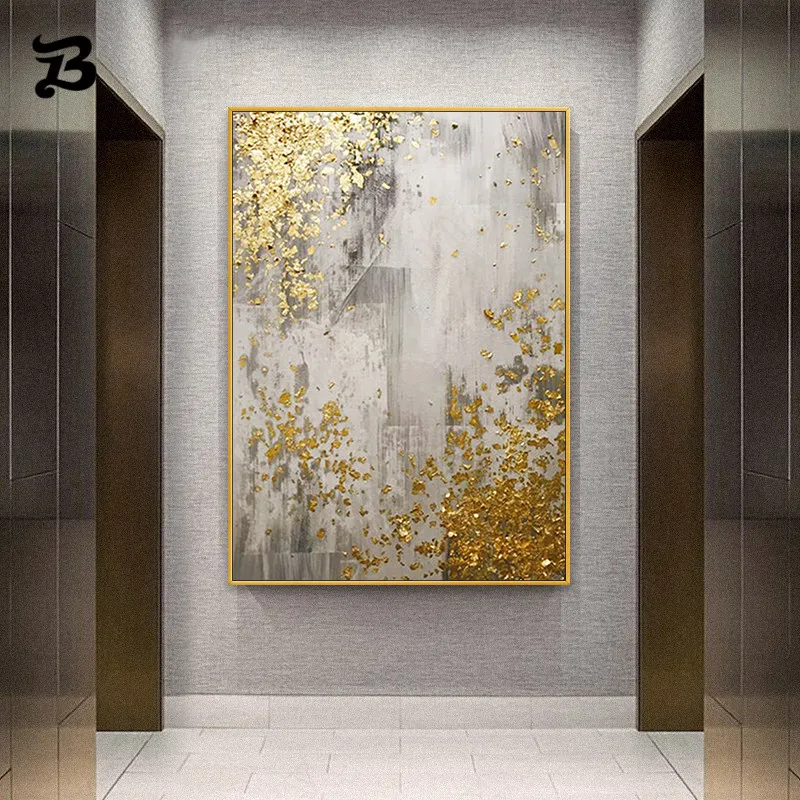 

Abstract Yellow Art Painting Wall Art Modern Handmade Image Golden Tree Abstract Gold Leaf for Living Room Home Wall Decoration