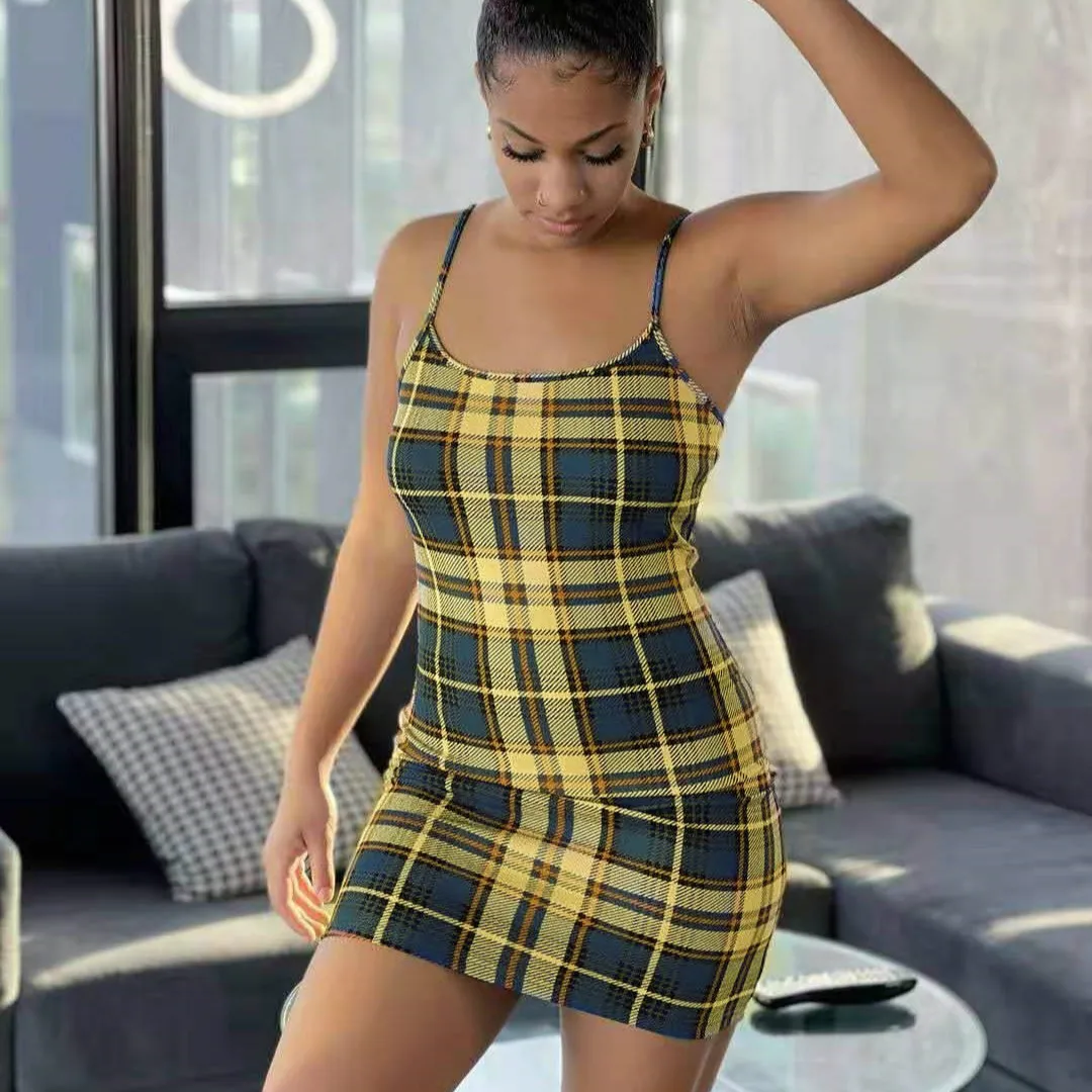 

Women's Summer Fashion Sexy Party Mini Skirt, Casual Contrast Color Printing Suspender Dress