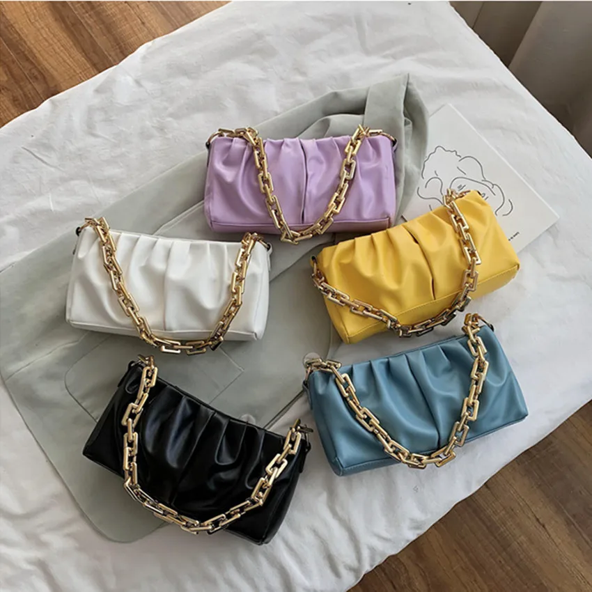 

July&Sherly 2021 Fashion Trend Solid Color PU Leather Gold Chains Crossbody Shoulder Bags Handbags For Chic Lady Fashion Women