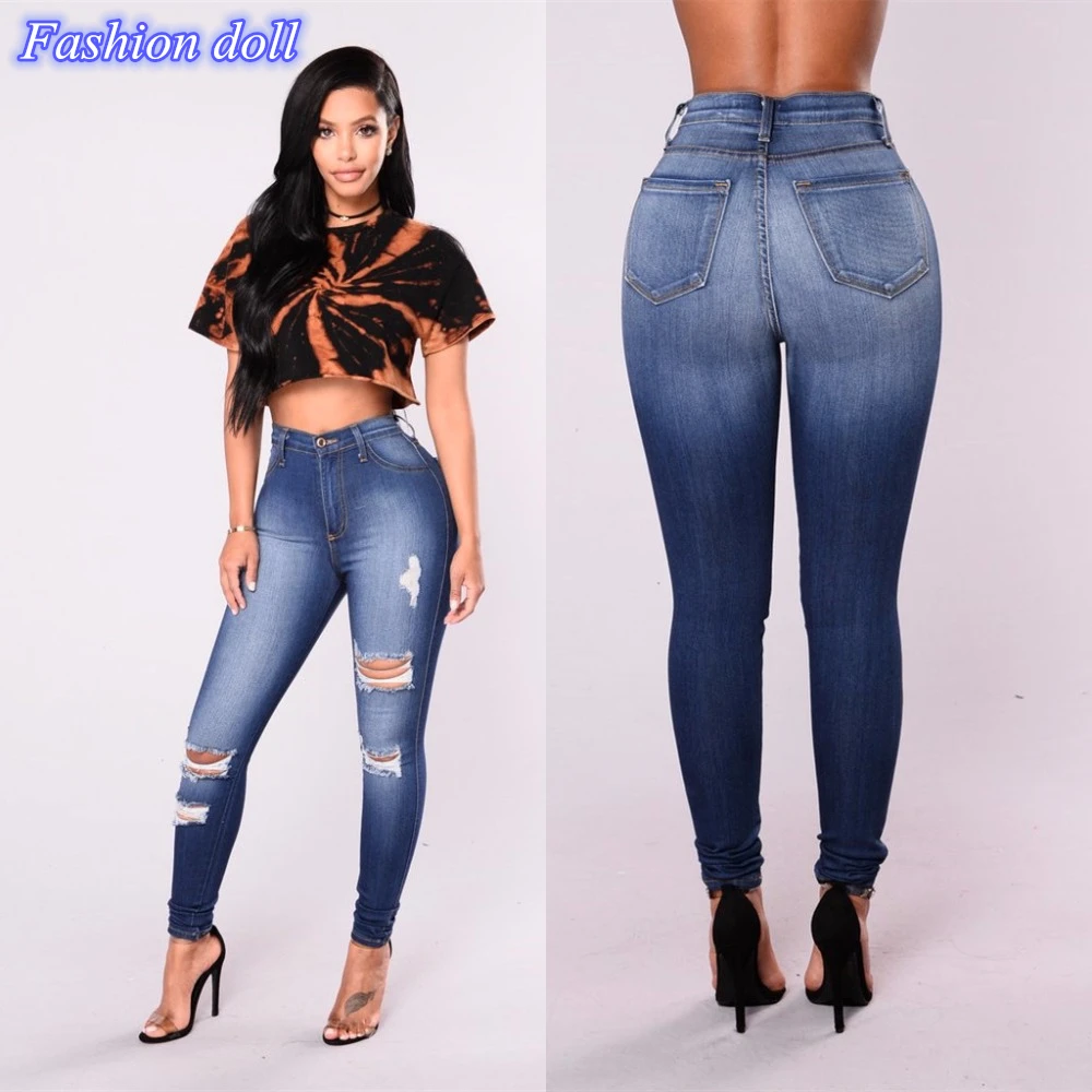 Женские джинсы с высокой талией рваные хлопковые стрейч повседневные