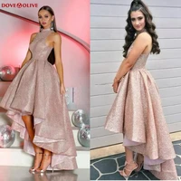 rose gold prom dresses 2020 women sleeveless halter neck short front long back formal party sexy cocktail gowns vestido de gala