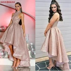 Женское коктейльное платье, розовое золотистое платье для выпускного вечера, без рукавов, с лямкой на шее, короткое, спереди, длинное, сзади, Формальное, сексуальное, 2020