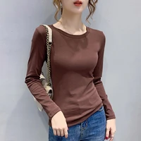 o neck pink women spring t shirt long sleeve tshirt female simple tops autumn solid t shirt cotton 2020 tshirts femme new coffee