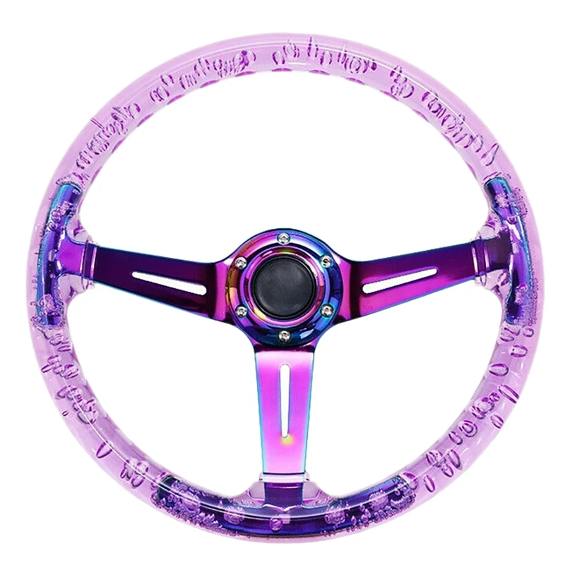 

Universal Racing Steering Wheel, 14 Inch 350mm Dimple Drifting Sport Steering Wheel for Car, PC Game, Transparent Purple