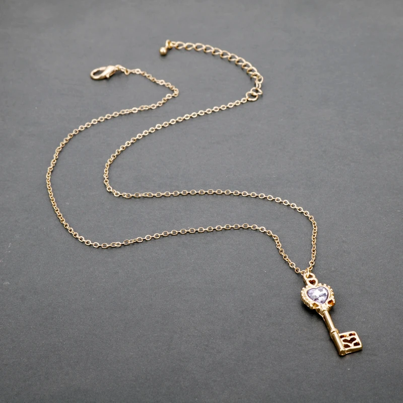 Rhinestone Jewelry Tsukino Usagi Romantic Love Crystal Heart Key Shiny Ladies Pendant Necklace Female Accessories | Украшения и