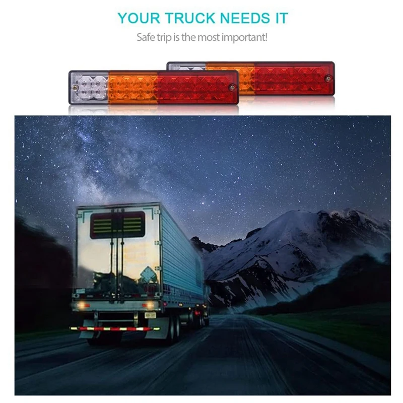 

2PCS 20 LED Trailer Tail Lights DC12V Turn Signal Parking Reverse Brake Running Lamp for Car Truck Red Amber White
