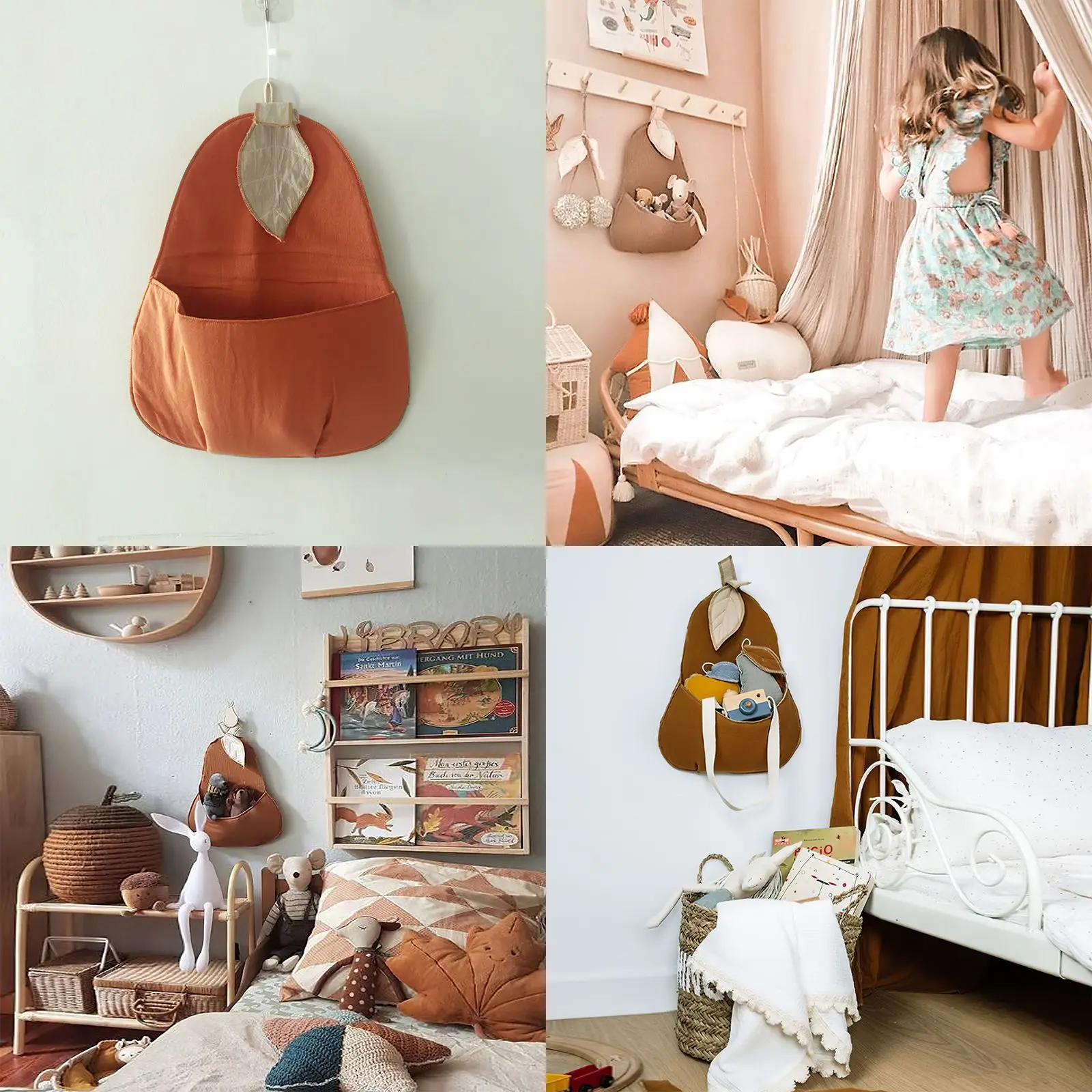 

Wall Mounted Sundries Storage Bag New Hanging Storage Bag Cute Pear Shape Nordic Style Organizer Soft Sponge Cotton Bag for Room