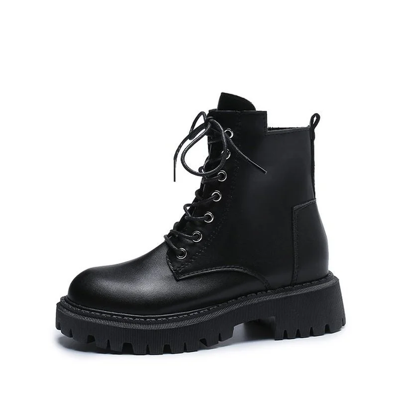 

Женские черные ботильоны на платформе из искусственной кожи, короткие ботинки на молнии, женская обувь, модные осенне-зимние мотоциклетные ...