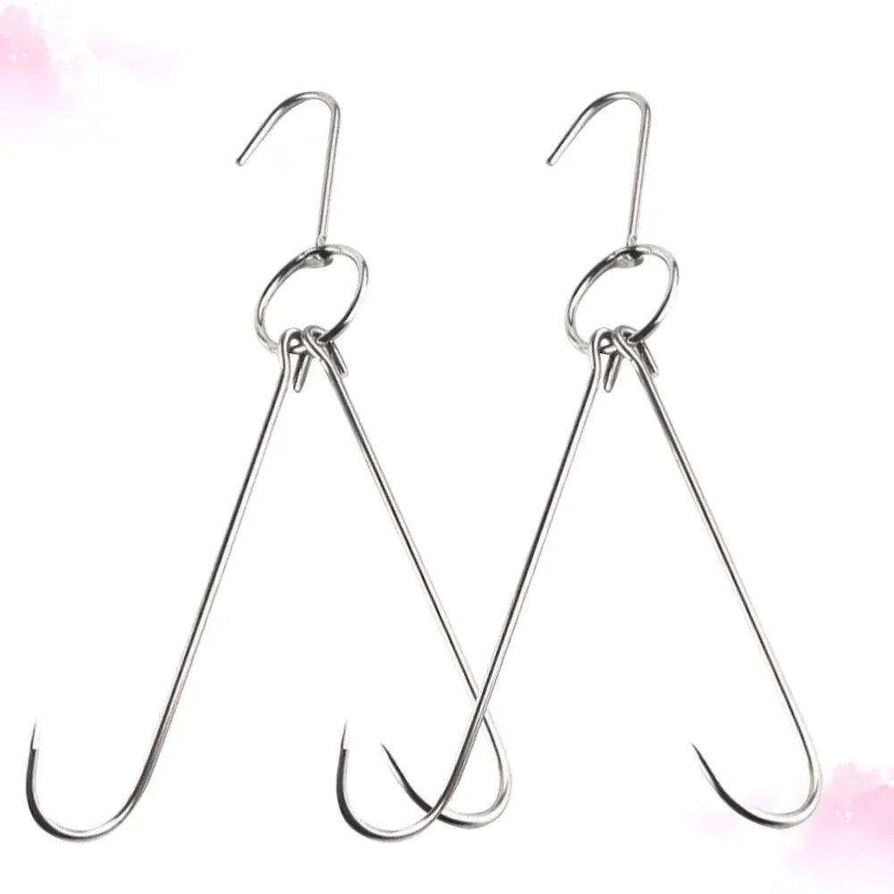 

6pcs Practical Drying Meat Hooks Stainless Steel Shaped Hooks Hanger with Double Hooks BBQ Grill Hanging Rack for Bacon Hams