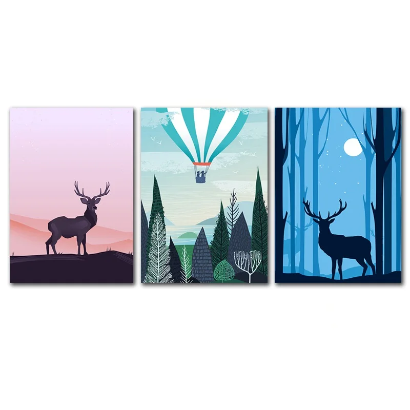 

Nordic Elk Deer Night Landscape Poster and Prints Wall Art Canvas Painting Modern Home Decoration Living Room Modular Picture