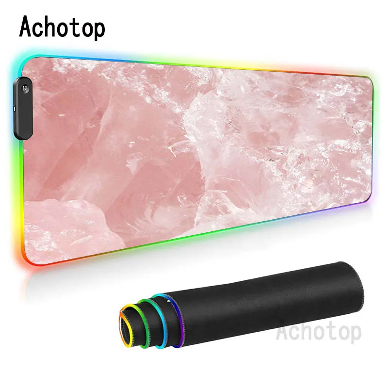 

Pink Marble RGB RUG Mouse Pad Ink Marble Mousepad Computer Gamer LED Mouse Pad 400x900 Anti-slip Keyboard with Backlit Desk Mats