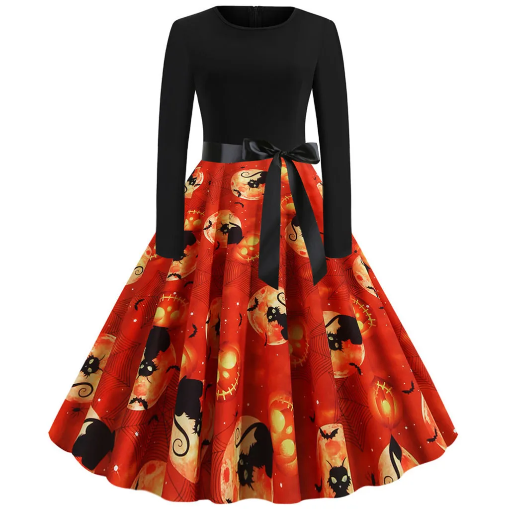 Женское платье с принтом кота SAGACE элегантное в стиле ретро длинными рукавами на