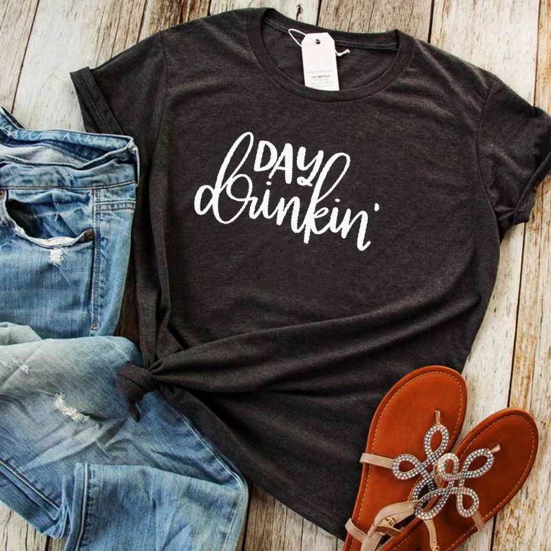 

Day Drinking Shirt Women Summer Plus Size Womens Harajuku Tops Print Casual Day Drinkin Tshirt Funny Party Tee new