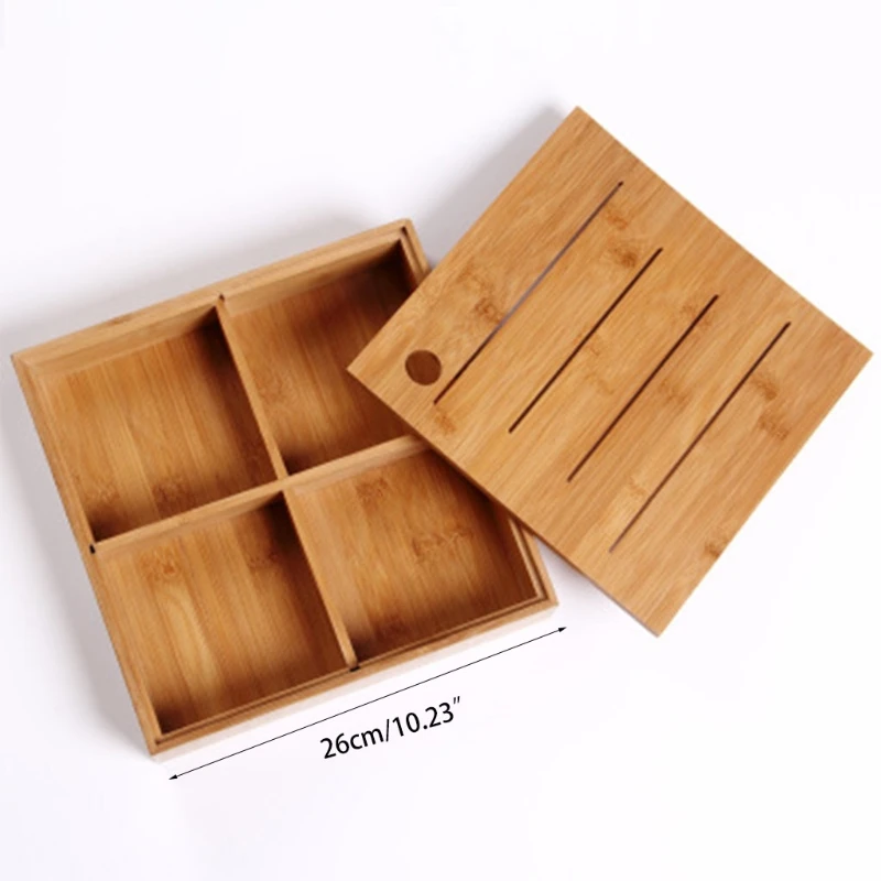 

4 Grid Vintage Wooden Storage Divider Box Desk Organizer for Candy Snacks Jewelry Tray
