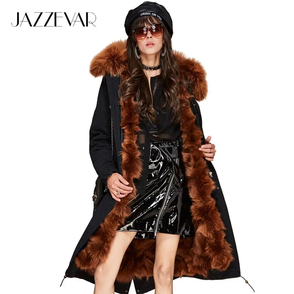 JAZZEVAR 2019 Новинка парка женская модная роскошная настоящая опушка из лисьего меха X