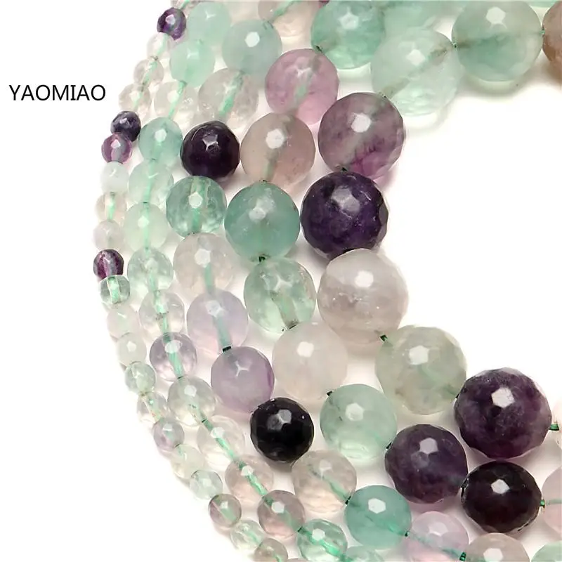 Natural Fluorite Faceted Loose Round Beads For Jewelry Making Diy Bracelet Necklace Bright Cutting 4mm 6mm 8mm 10mm 12mm | Украшения и
