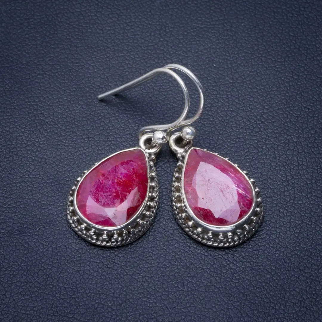 Натуральный Вишневый Рубин ручной работы Уникальные 925 пробы серебряные серьги 1